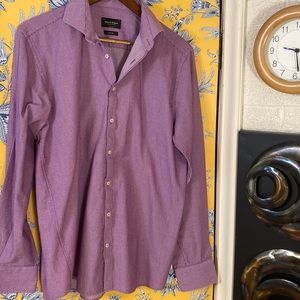 BRUUN & STENGADE modern fit easy care purple-white shirt 42, 15-1/2 Rare find!
